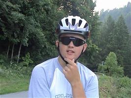 Gavin, feeling 'knackered' like the rest of us, at Lac du Vernex, Rossinière, 55.0 miles into the ride